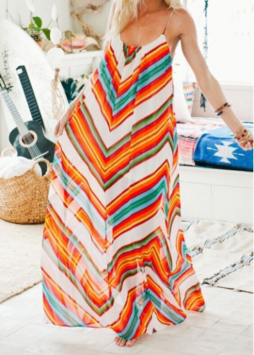 Open Back Striped Strappy Maxi Dress