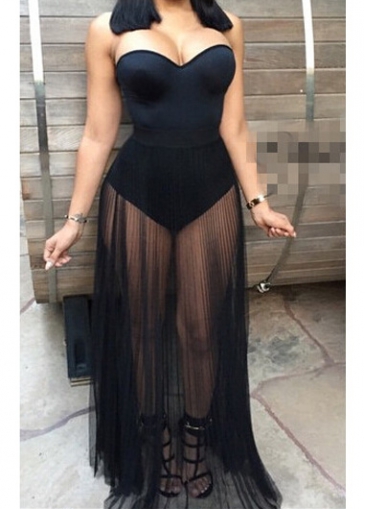Open Back Black Semi Sheer Maxi dress