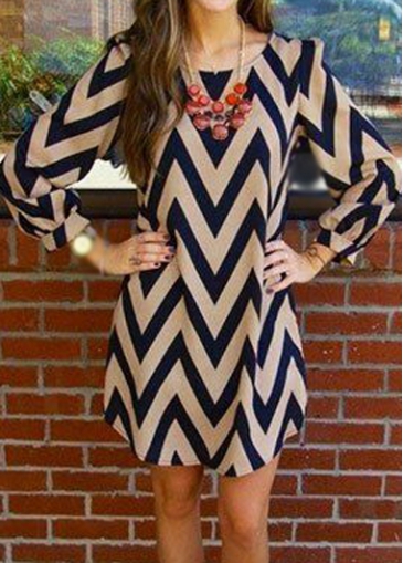 Chevron Print Long Sleeve Shift Dress