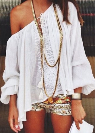 White Flare Sleeve Off the Shoulder Blouse