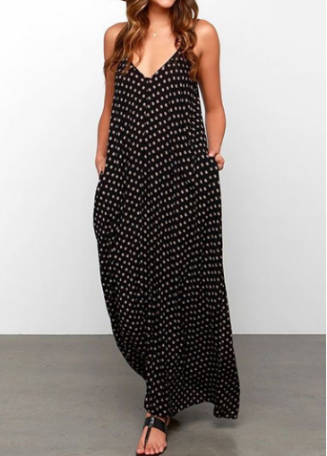 Sleeveless Pocket Design V Neck Printed Maxi dress