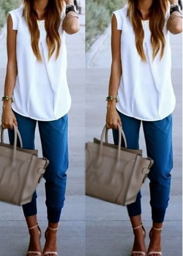 Sleeveless Round Neck White Chiffon Blouse