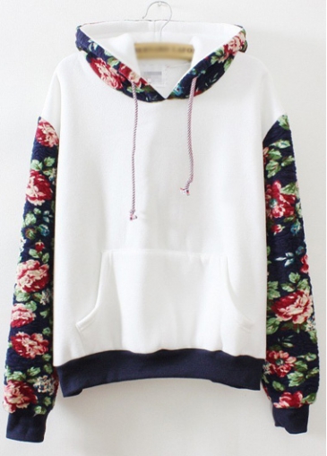 Flower Print Hooded Collar Long Sleeve Sweats