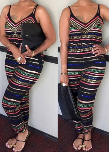 Open Back Elastic Waist Printed Jumpsuit