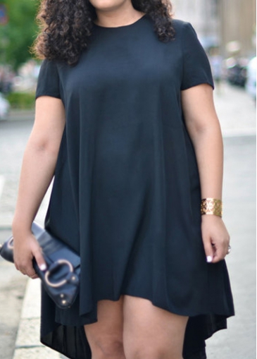 High Low Hem Round Neck Black Dress