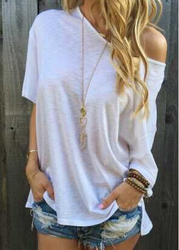 Double Slit White Loose T Shirt
