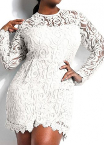 Long Sleeve Round Neck White Lace Romper