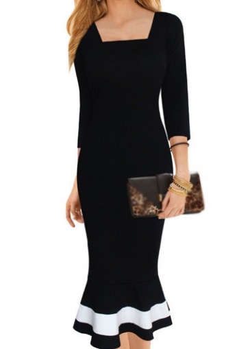 Three Quarter Sleeve Zip Closure Mermaid Dress