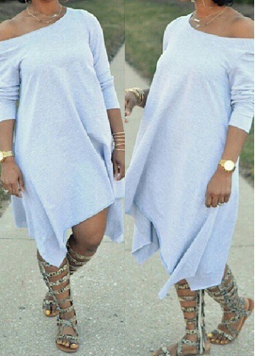 Long Sleeve Light Grey Asymmetric Straight Dress