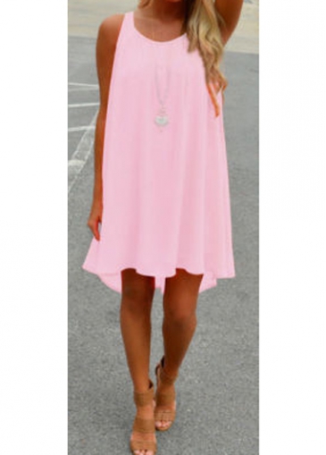 Pink Round Neck Shift Mini Dress