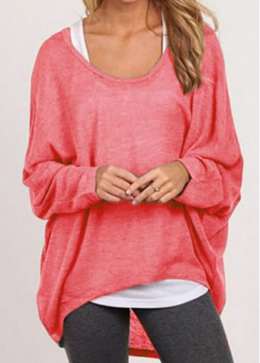 Round Neck Long Sleeve Red Loose T Shirt
