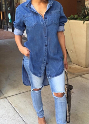 Asymmetric Long Sleeve Single Breasted Shirt