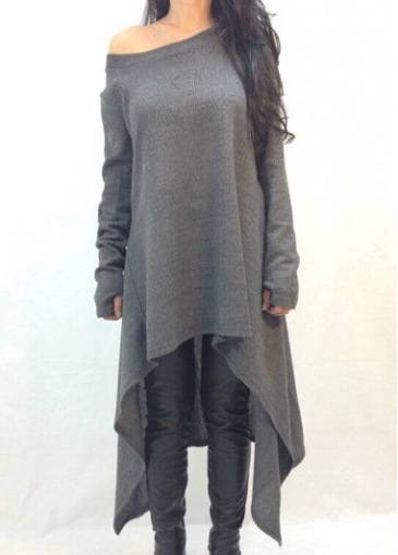 Long Sleeve Asymmetric Hem Design Sweater