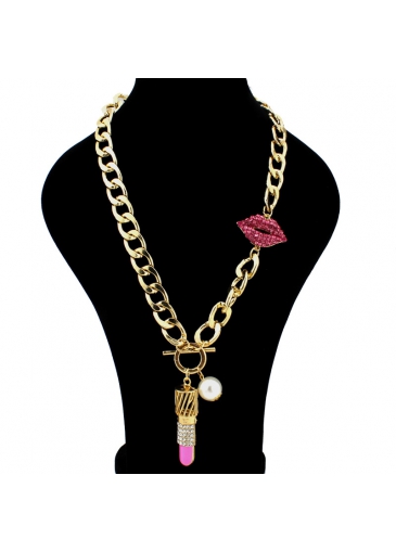 Lip Shape Decorated Thick Metal Necklace
