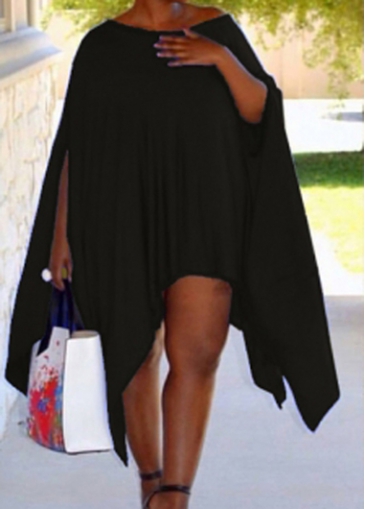 Three Quarter Sleeve Black T Shirt Dress