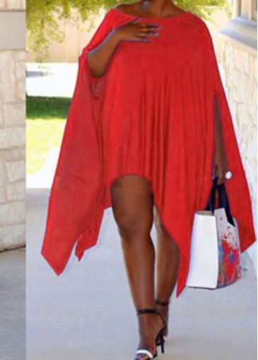 Asymmetric Red Round Neck T Shirt Dress