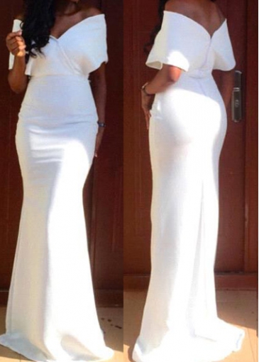White V Back Off the Shoulder Maxi Dress