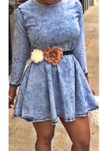 Zipper Closure Denim Skater Mini Dress