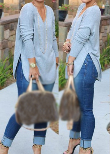 Double Slit V Neck T Shirt
