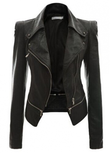 Black Long Sleeve Zipper Closure Jacket
