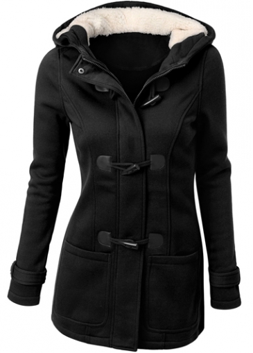 Pocket Design Single Breasted Hooded Collar Coat