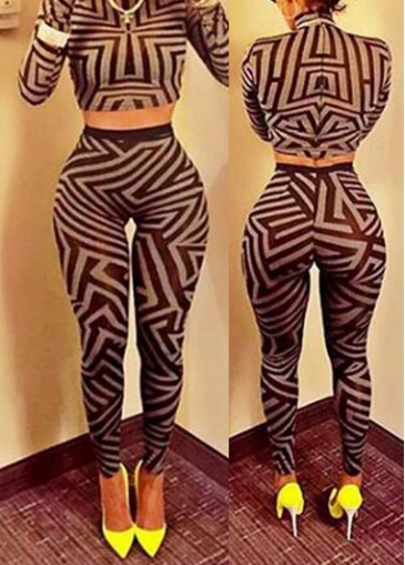 High Neck Geometric Print Two Piece Jumpsuit
