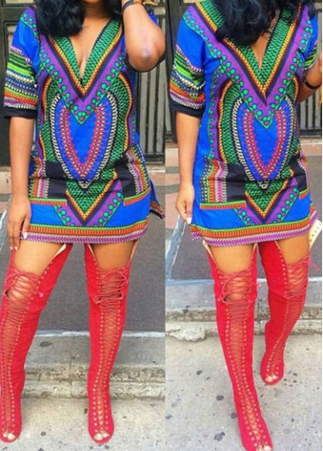 Half Sleeve Tribal Print Shift Dress