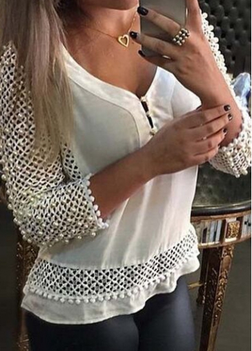 Three Quarter Sleeve Faux Pearl Decorated Blouse