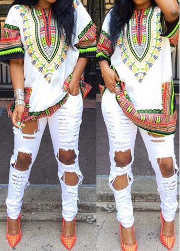 Side Slit Tribal Print Straight Dress
