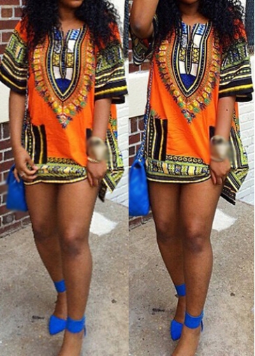 Side Slit Half Sleeve Printed Dress