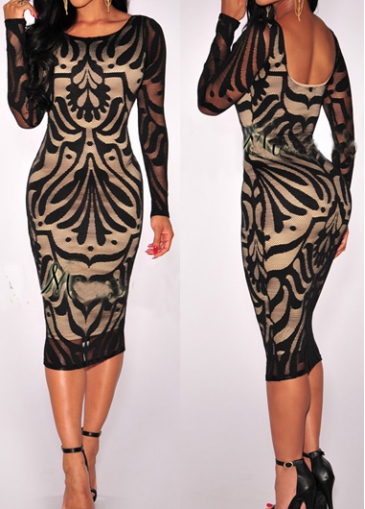 Black Long Sleeve Round Neck Dress