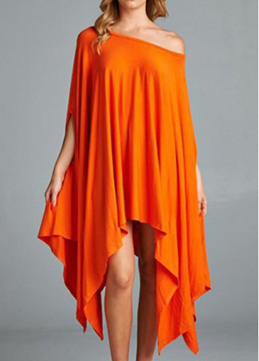 Orange Skew Neck Asymmetric T Shirt