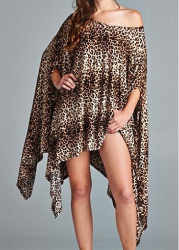 Leopard Skew Neck Asymmetric T Shirt Dress
