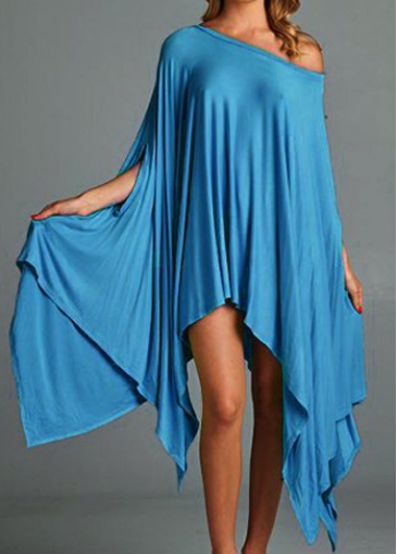 Asymmetric Design Blue T Shirt Dress