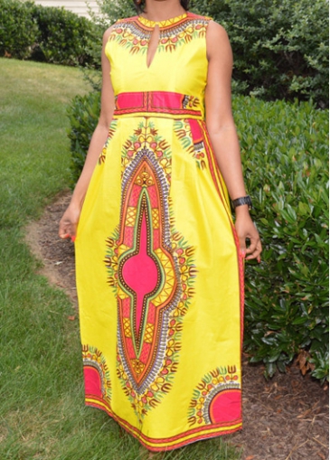 Sleeveless Tribal Print Zipper Closure Maxi Dress