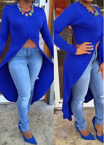 Round Neck Asymmetric Hem Design T Shirt