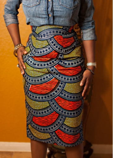 High Waist Printed Knee Length Skirt