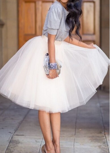 Elastic Waist White Gauze Flare Skirt