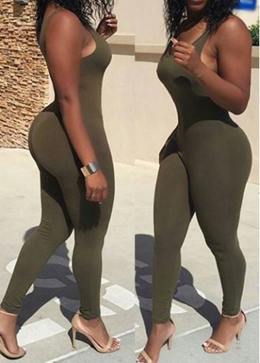 Army Green Scoop Neck Sleeveless Jumpsuit