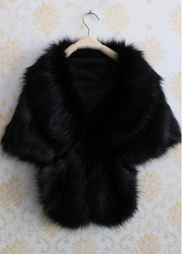 Faux Fur Black Shawl for Woman