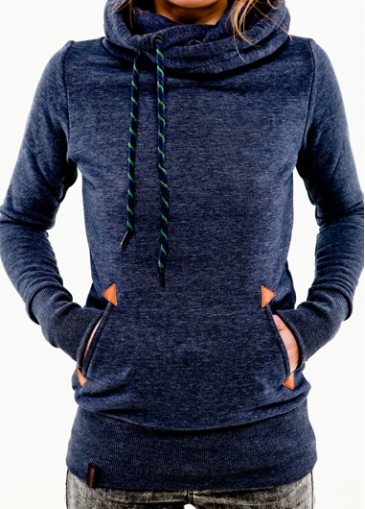 Navy Blue Pocket Design Hooded Sweatshirt