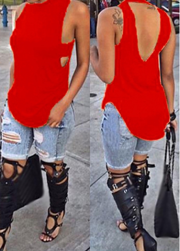 V Back Red Curved Tank Top
