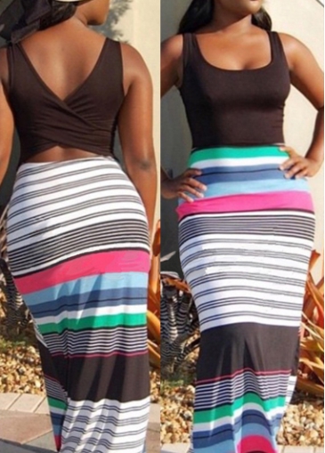 Round Neck Sleeveless Striped Maxi Dress