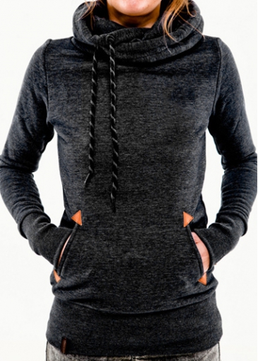 Pocket Design Black Hooded Collar Sweats