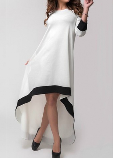White Round Neck High Low Dress