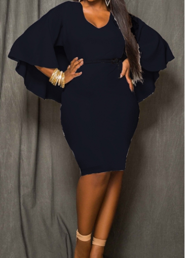 Black Long Sleeve V Neck Bodycon Dress