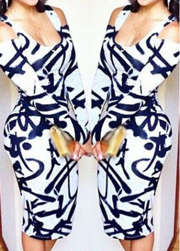 Long Sleeve Cold Shoulder Printed Dress