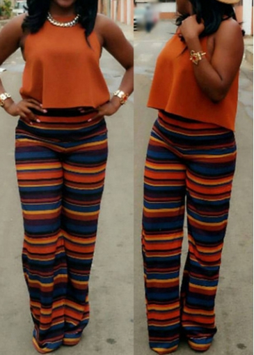 Orange Crop Top and Loose Printed Pants