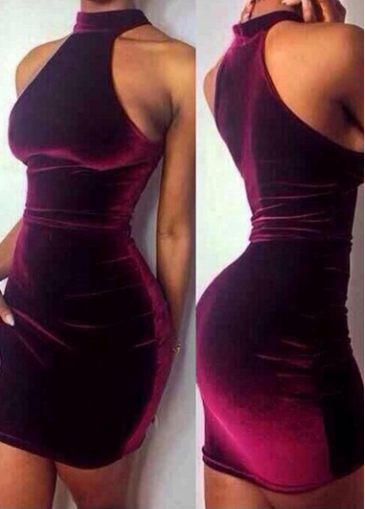 Sleeveless Stand Collar Purple Bodycon Dress