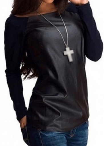 Round Neck Long Sleeve Black T Shirt